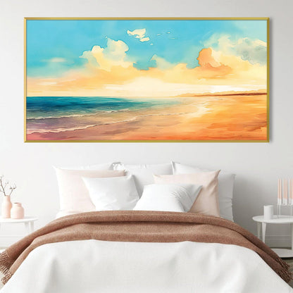 Serene Coastal Sunset Oil Painting for Beach Home Decor