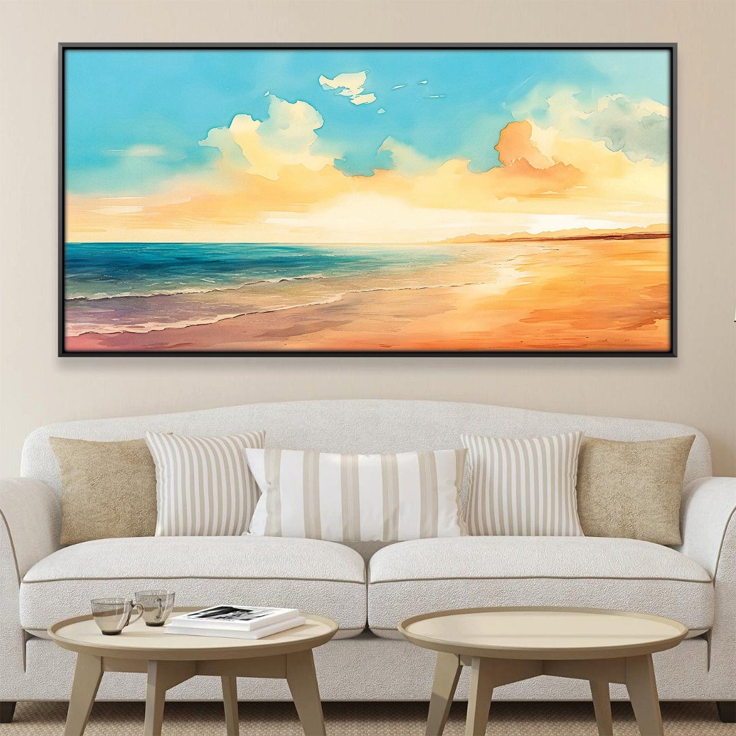Serene Coastal Sunset Oil Painting for Beach Home Decor