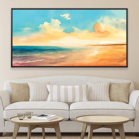 Serene Coastal Sunset Oil Painting for Beach Home Decor