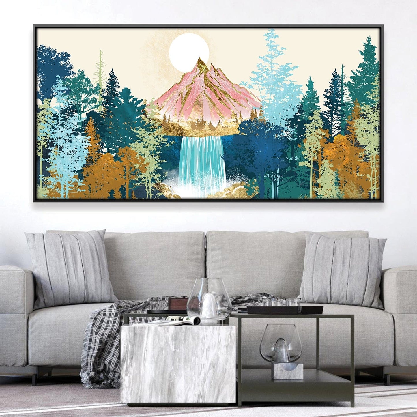 Tranquil Mountain Waterfall Oil Painting for Serene Home Decor