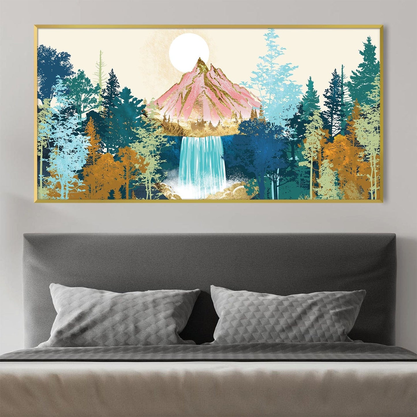 Tranquil Mountain Waterfall Oil Painting for Serene Home Decor