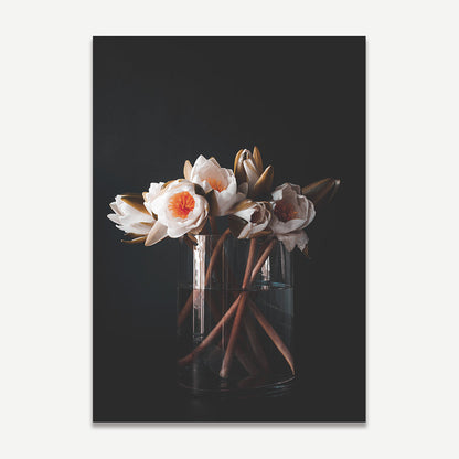 Elegant Water Lily Bouquet in Glass Vase - Stunning Oil Painting for Home Decor