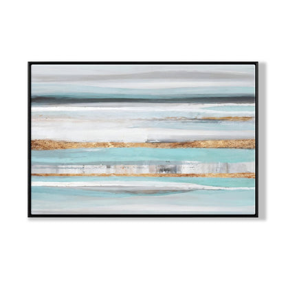 Serene Coastal Waves: Abstract Blue and Gold Oil Painting for Elegant Home Decor