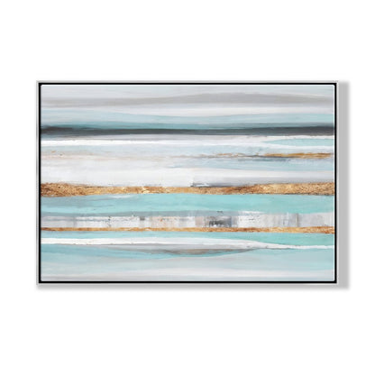 Serene Coastal Waves: Abstract Blue and Gold Oil Painting for Elegant Home Decor