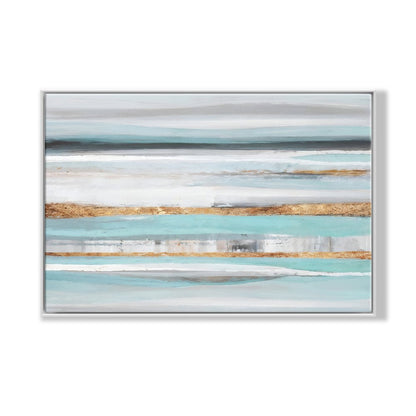 Serene Coastal Waves: Abstract Blue and Gold Oil Painting for Elegant Home Decor