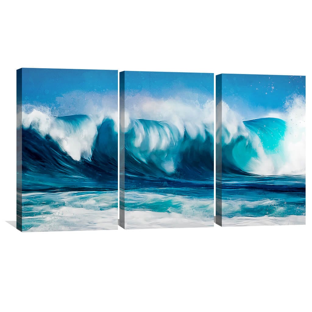 Serene Ocean Waves Triptych - Vibrant Coastal Wall Art for Home Decor