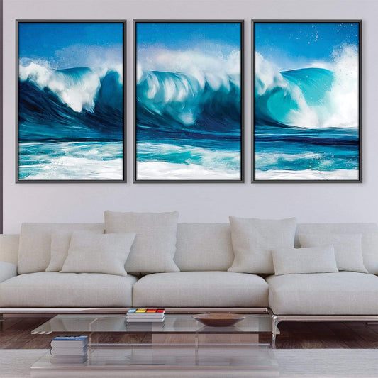 Serene Ocean Waves Triptych - Vibrant Coastal Wall Art for Home Decor