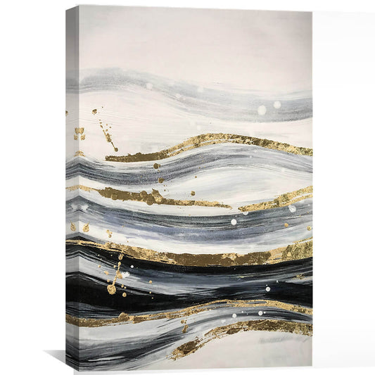 Elegant Waves of Gold and Black Abstract Oil Painting for Modern Home Decor