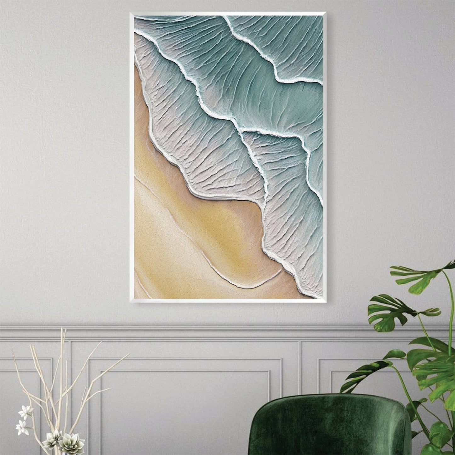 Serene Wavy Shoreline Oil Painting for Coastal Home Decor