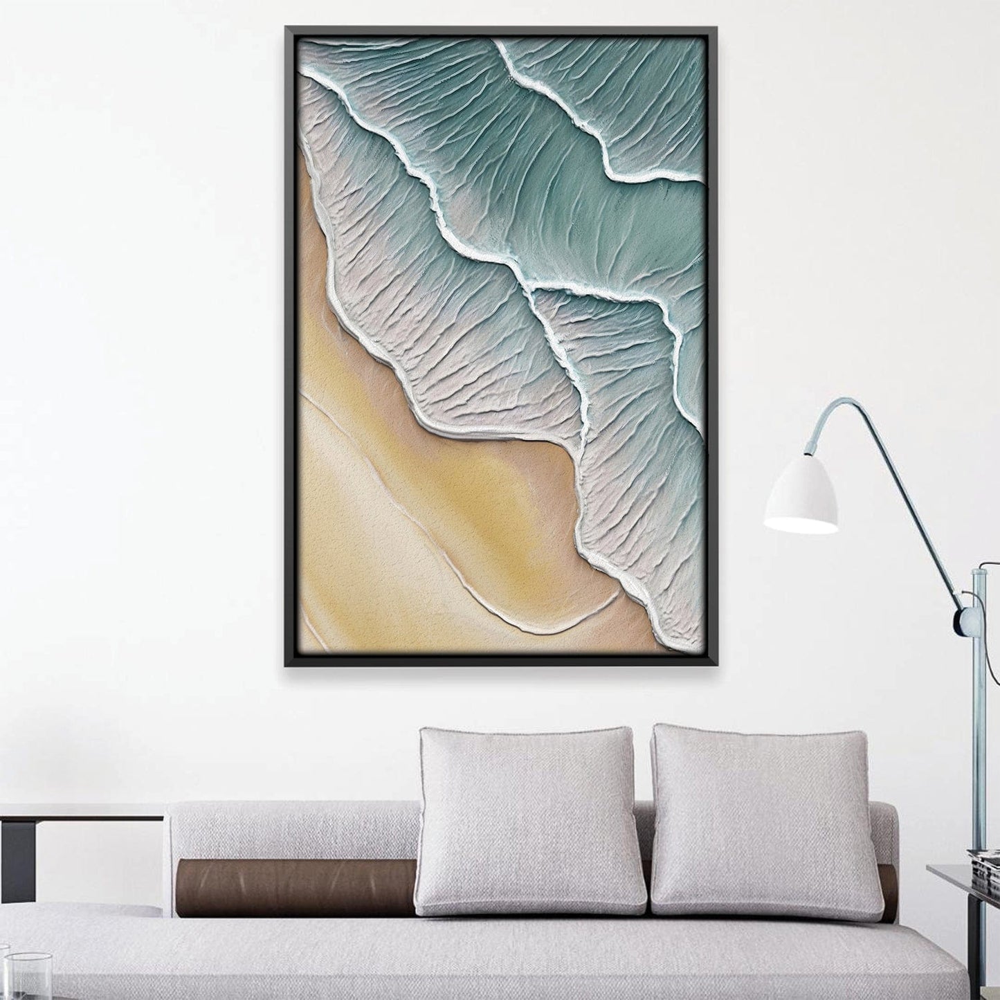 Serene Wavy Shoreline Oil Painting for Coastal Home Decor