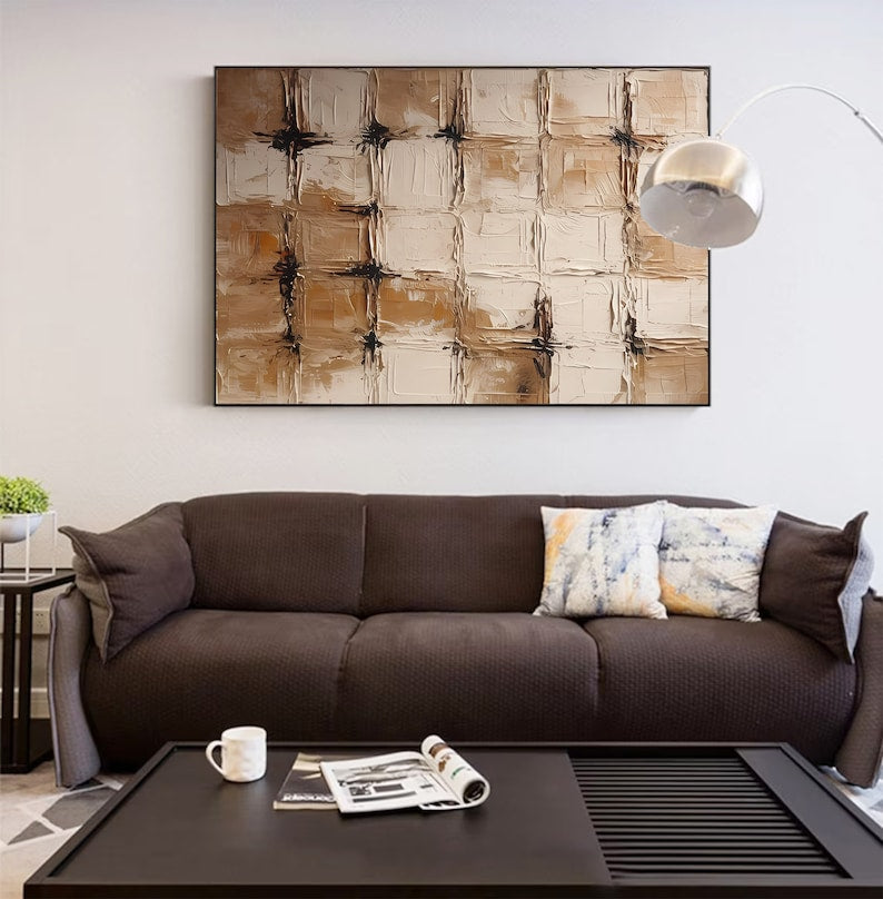 Abstract Coffee-Inspired Oil Painting for Modern Home Decor