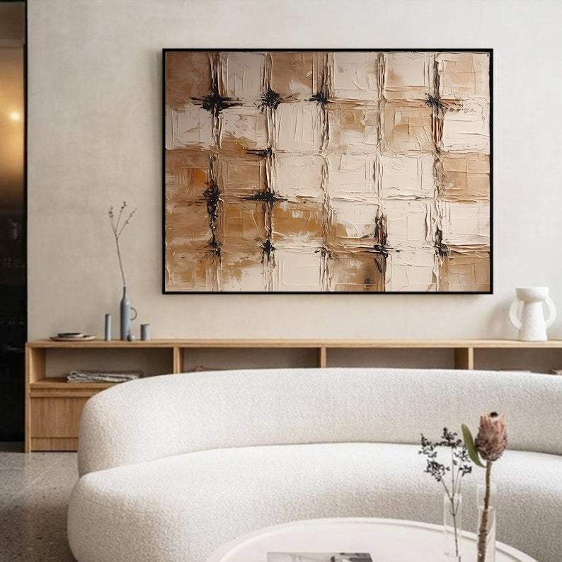 Abstract Coffee-Inspired Oil Painting for Modern Home Decor