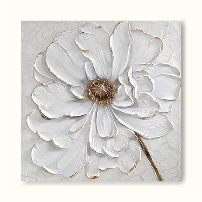 Elegant Minimalist White Flower Oil Painting for Modern Home Decor