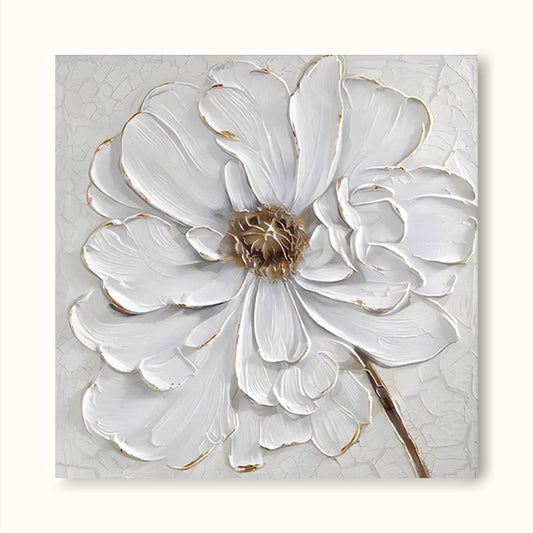 Elegant Minimalist White Flower Oil Painting for Modern Home Decor