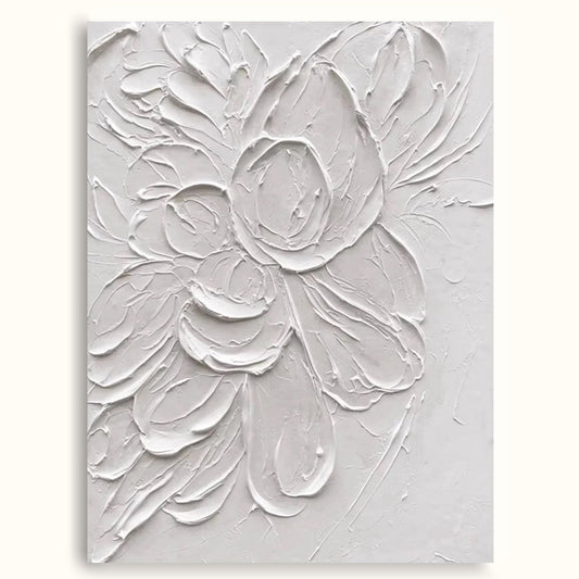 Elegant Minimalist White Flower Oil Painting for Modern Decor