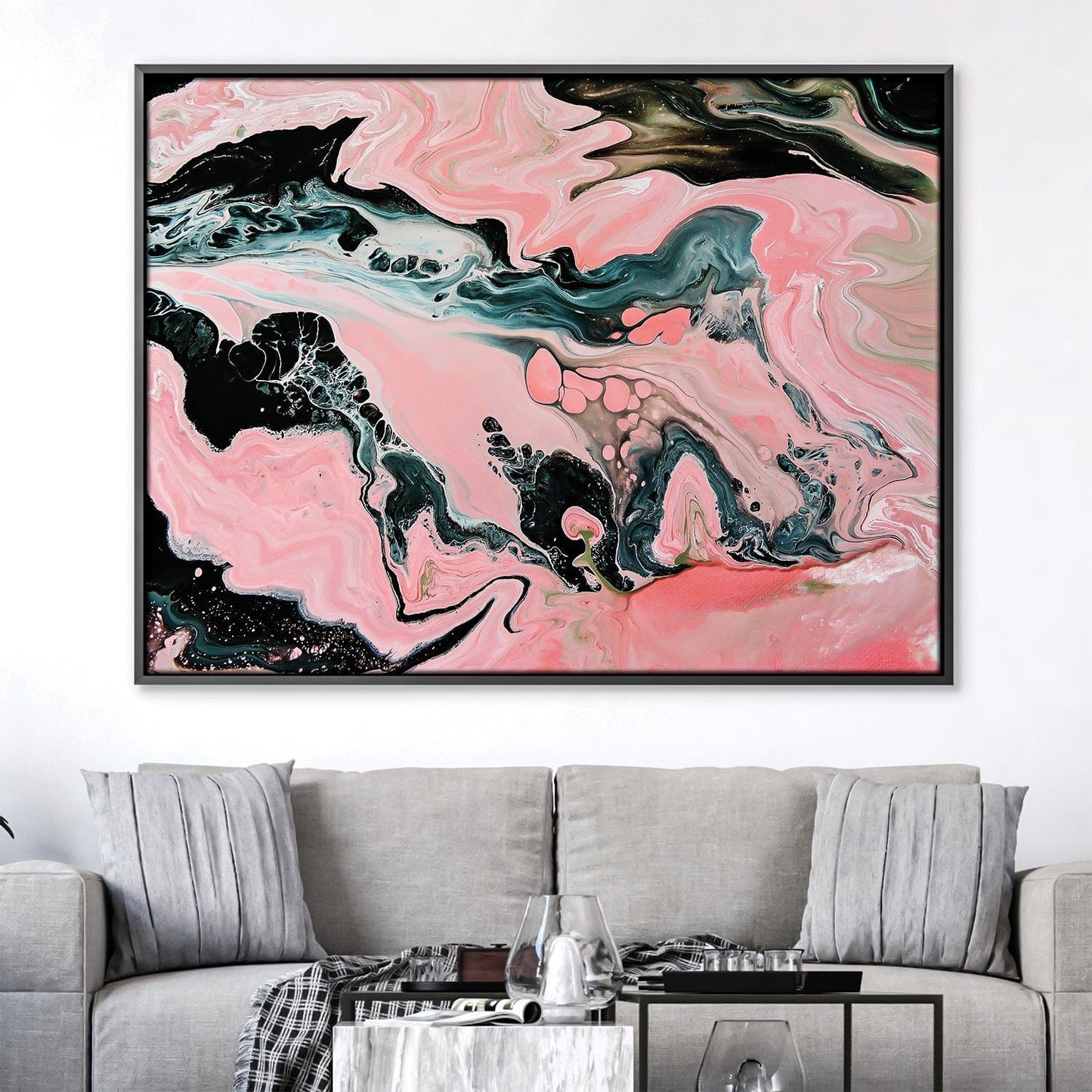 Abstract Pink and Black Oil Painting for Modern Home Decor