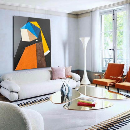 Abstract Minimalist Oil Painting with Vibrant Colors and Geometric Shapes