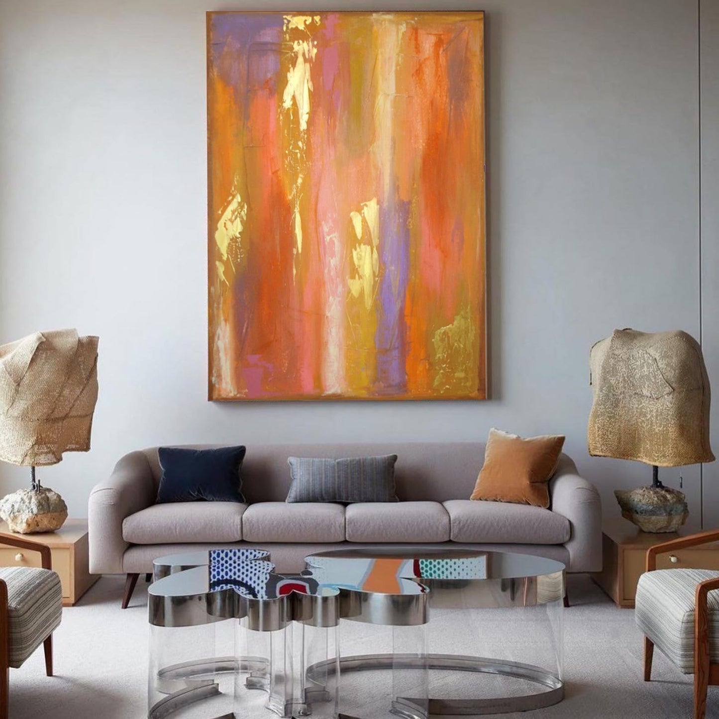 Vibrant Abstract Oil Painting in Warm Shades for Modern Home Decor