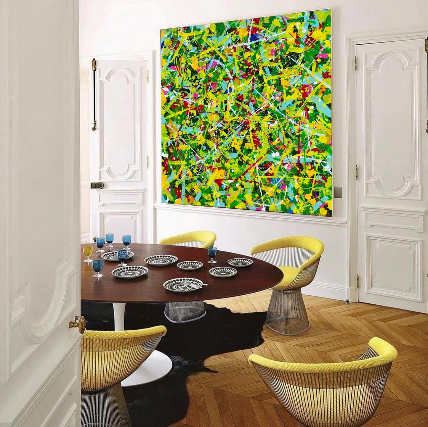 Vibrant Green Abstract Oil Painting for Modern Home Décor