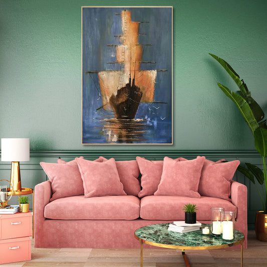 Serene Seascape: Captivating Oil Painting of an Elegant Ship in Tranquil Waters