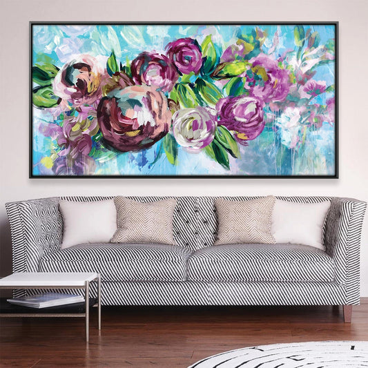Vibrant Floral Harmony: Colorful Oil Painting of Roses and Petals