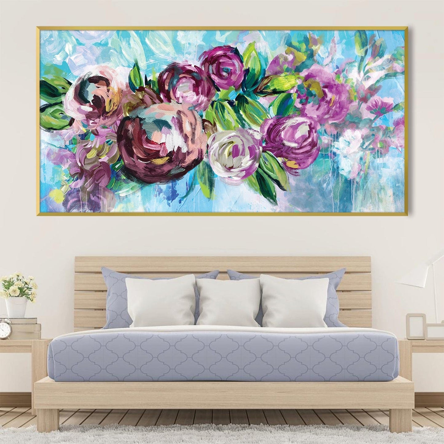 Vibrant Floral Harmony: Colorful Oil Painting of Roses and Petals