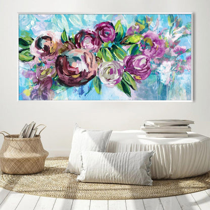 Vibrant Floral Harmony: Colorful Oil Painting of Roses and Petals