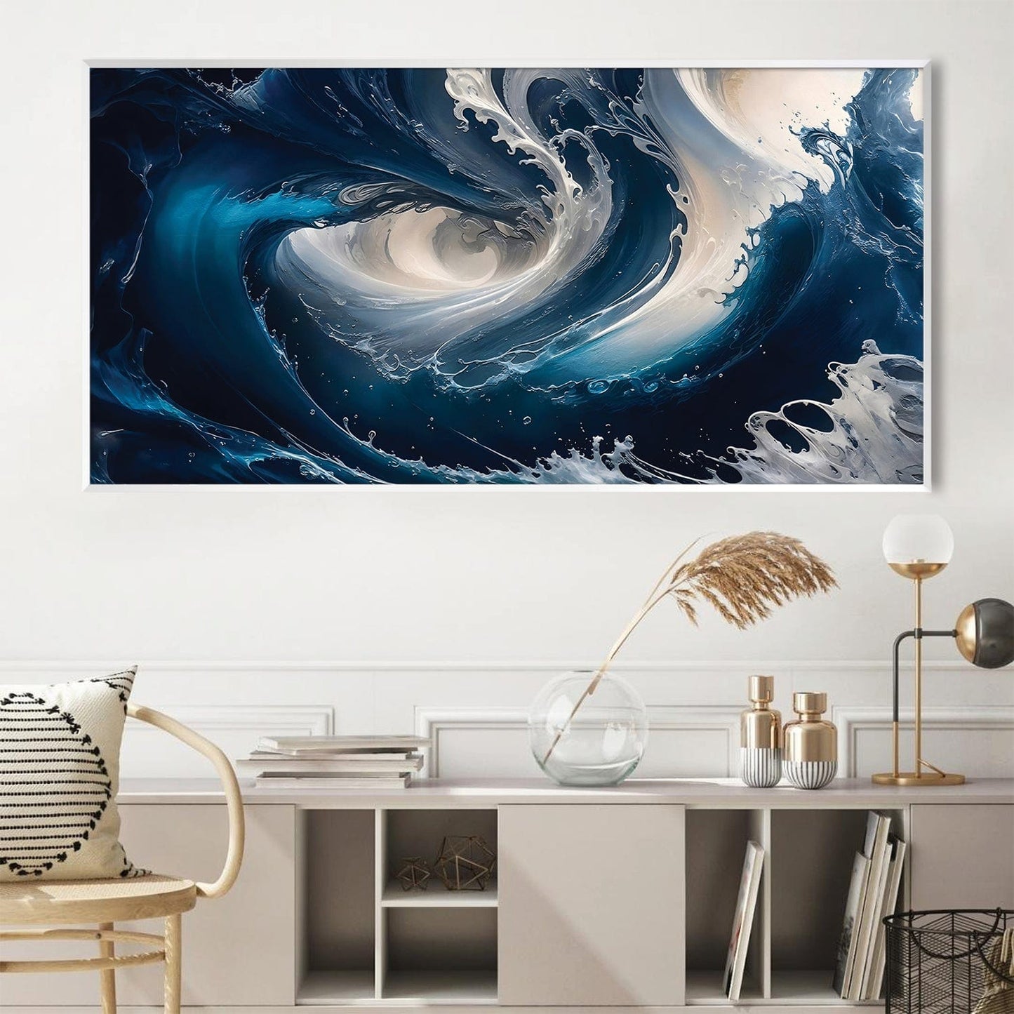Dynamic Ocean Swirls Abstract Oil Painting for Modern Home Decor
