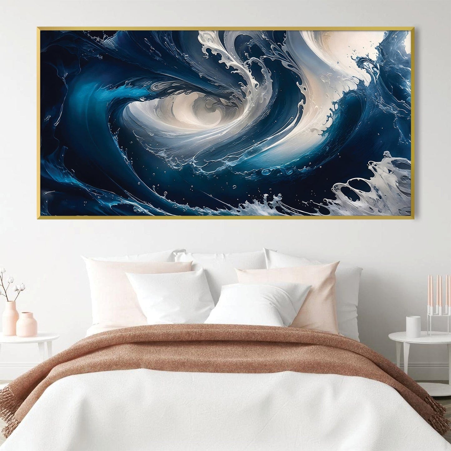 Dynamic Ocean Swirls Abstract Oil Painting for Modern Home Decor