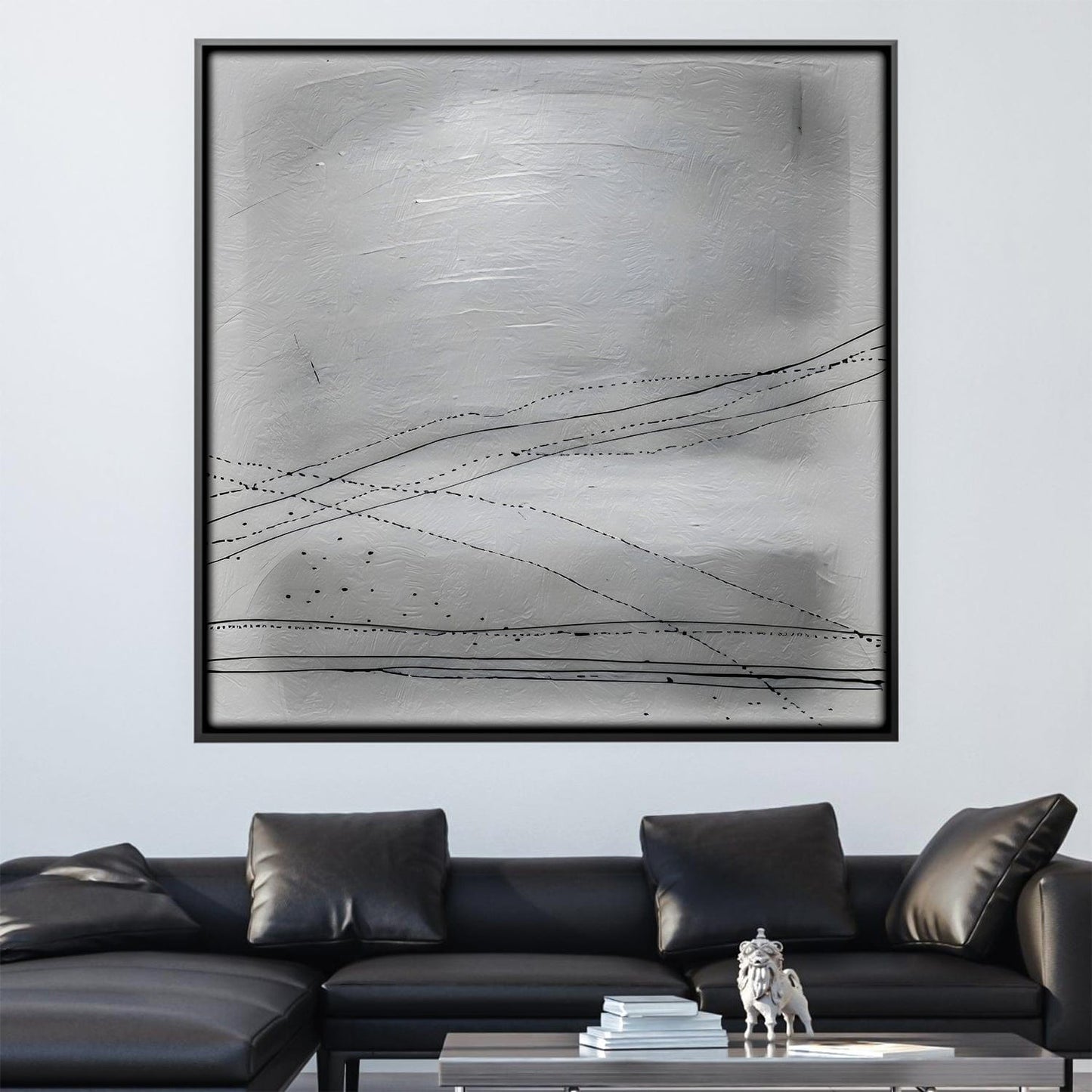 Abstract Grayscale Oil Painting with Subtle Lines and Textured Depth