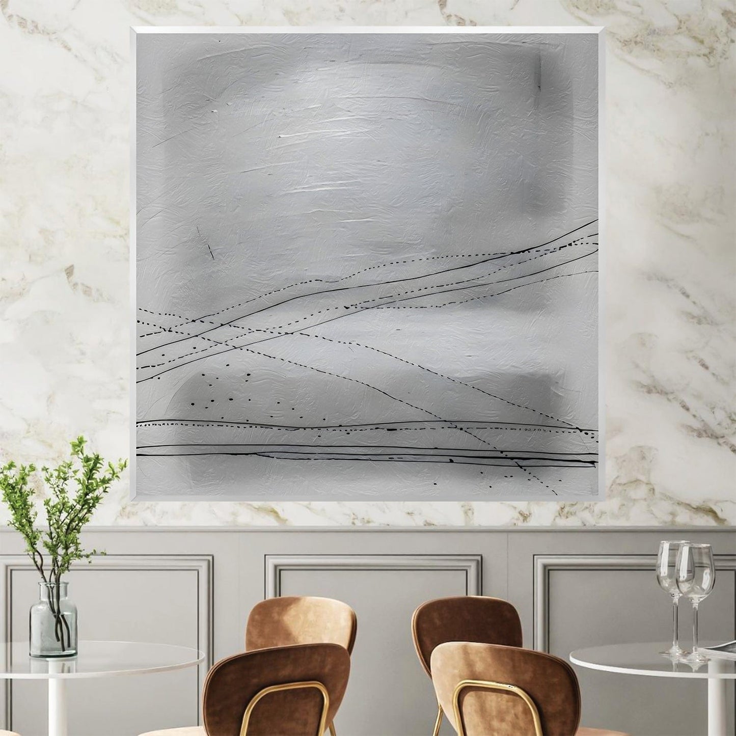 Abstract Grayscale Oil Painting with Subtle Lines and Textured Depth