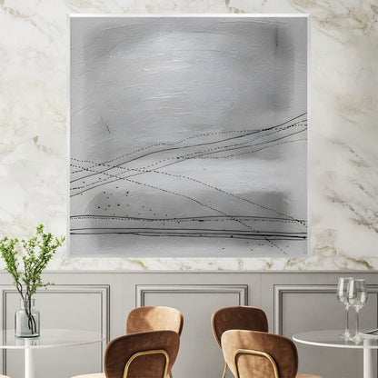 Abstract Grayscale Oil Painting with Subtle Lines and Textured Depth
