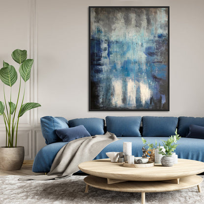 Abstract Blue Serenity: Modern Oil Painting for Elegant Home Décor