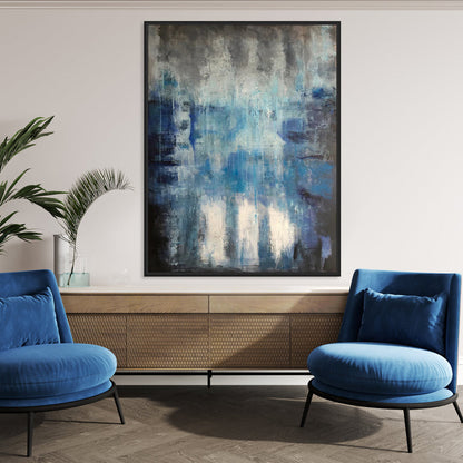 Abstract Blue Serenity: Modern Oil Painting for Elegant Home Décor