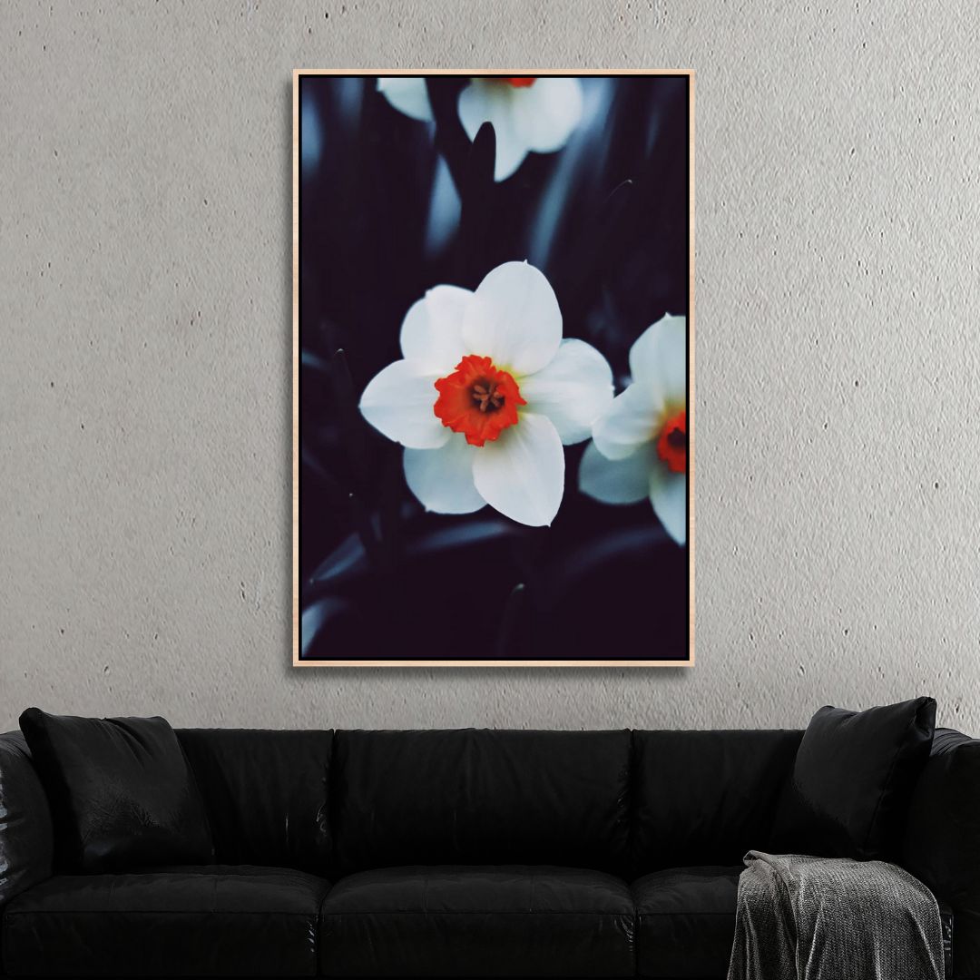 Stunning White Flower Oil Painting with Vibrant Red Center for Home Decor