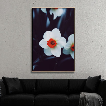 Stunning White Flower Oil Painting with Vibrant Red Center for Home Decor