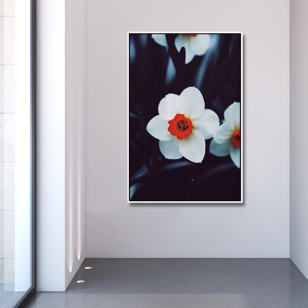 Stunning White Flower Oil Painting with Vibrant Red Center for Home Decor
