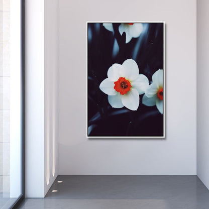 Stunning White Flower Oil Painting with Vibrant Red Center for Home Decor