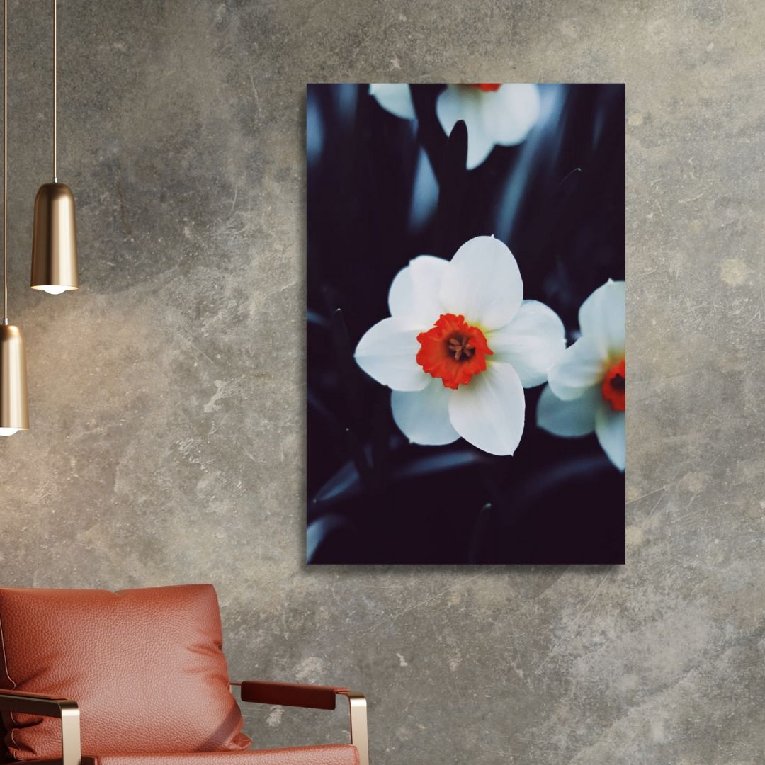 Stunning White Flower Oil Painting with Vibrant Red Center for Home Decor