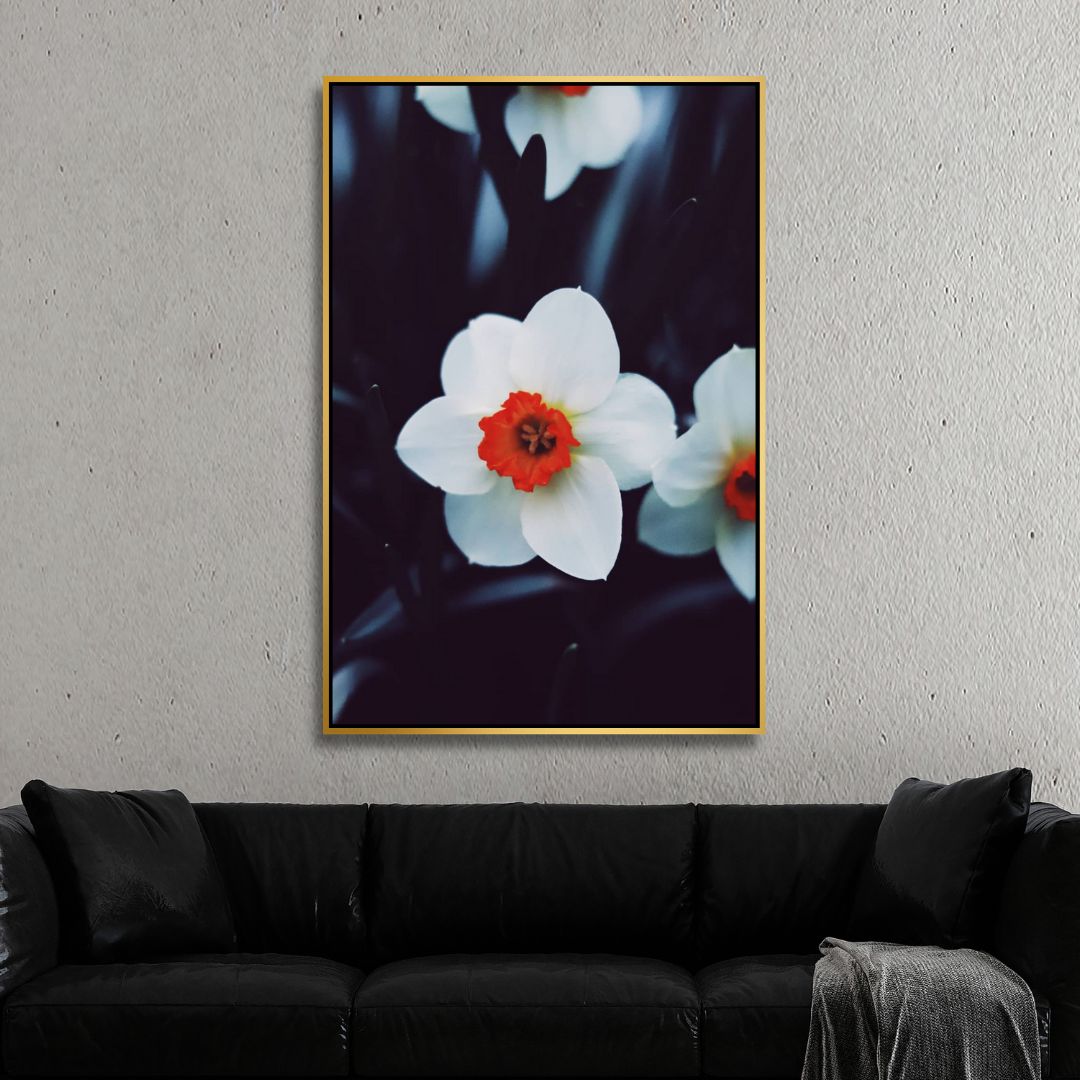 Stunning White Flower Oil Painting with Vibrant Red Center for Home Decor