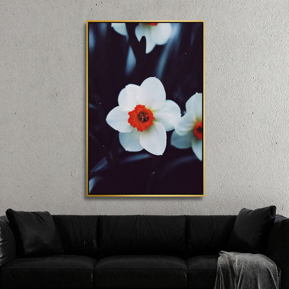 Stunning White Flower Oil Painting with Vibrant Red Center for Home Decor