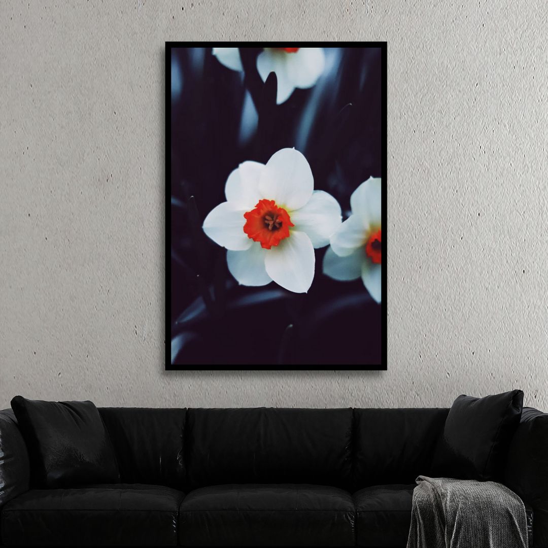 Stunning White Flower Oil Painting with Vibrant Red Center for Home Decor