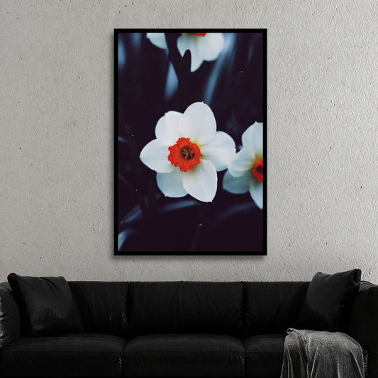 Stunning White Flower Oil Painting with Vibrant Red Center for Home Decor