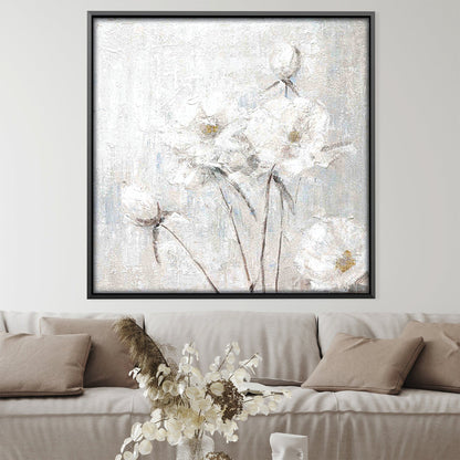 Elegant White Floral Oil Painting for Tranquil Home Decor