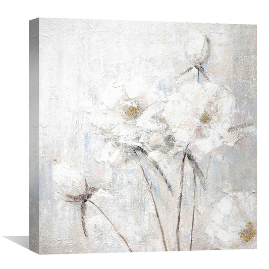 Elegant White Floral Oil Painting for Tranquil Home Decor