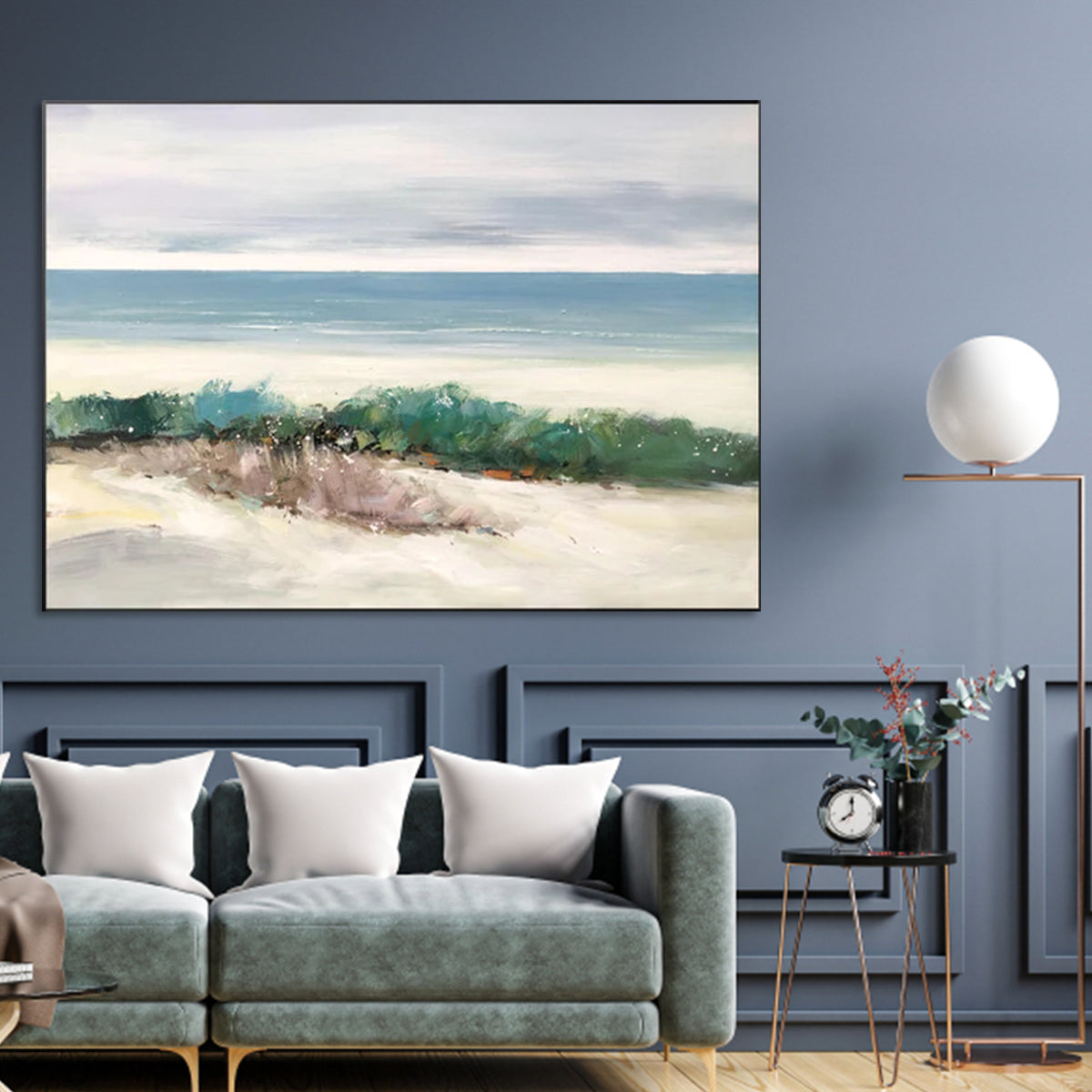 Serene Beachscape: Tranquil Waves and White Sands Oil Painting