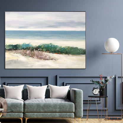 Serene Beachscape: Tranquil Waves and White Sands Oil Painting