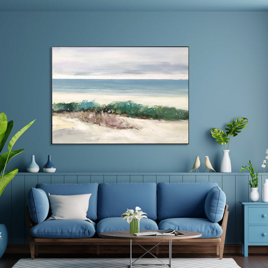 Serene Beachscape: Tranquil Waves and White Sands Oil Painting