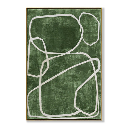 Abstract Green Oil Painting with White Circular Lines for Contemporary Decor