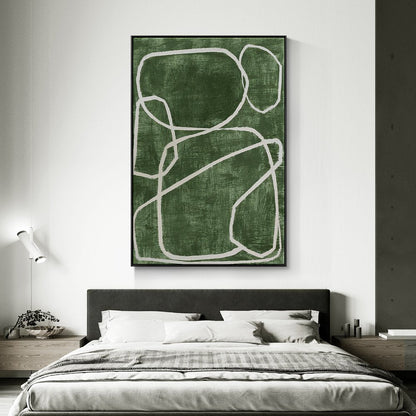 Abstract Green Oil Painting with White Circular Lines for Contemporary Decor